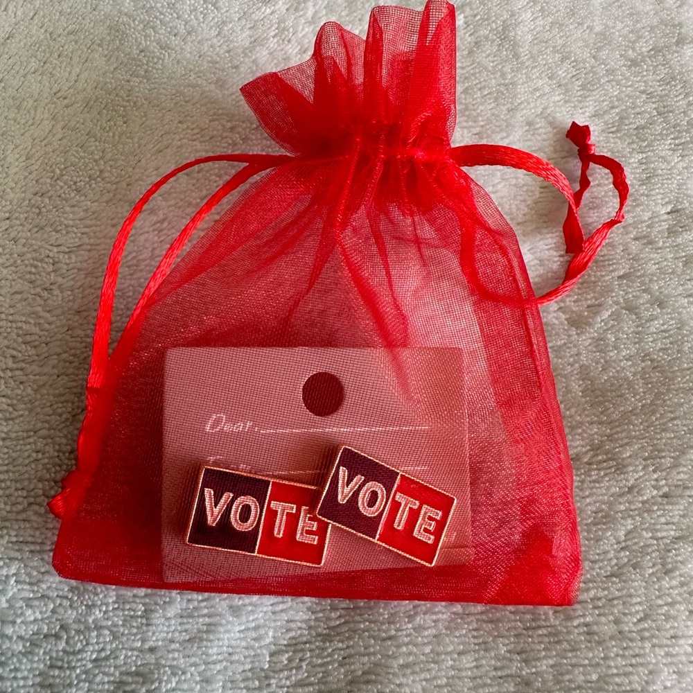 VOTE Earrings, New In Gift Bag, Lead & Nickel Free